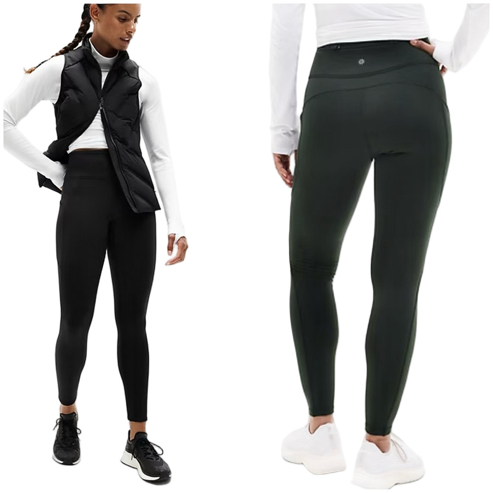 Athleta High-Rise Black & Dark Green Performance Leggings